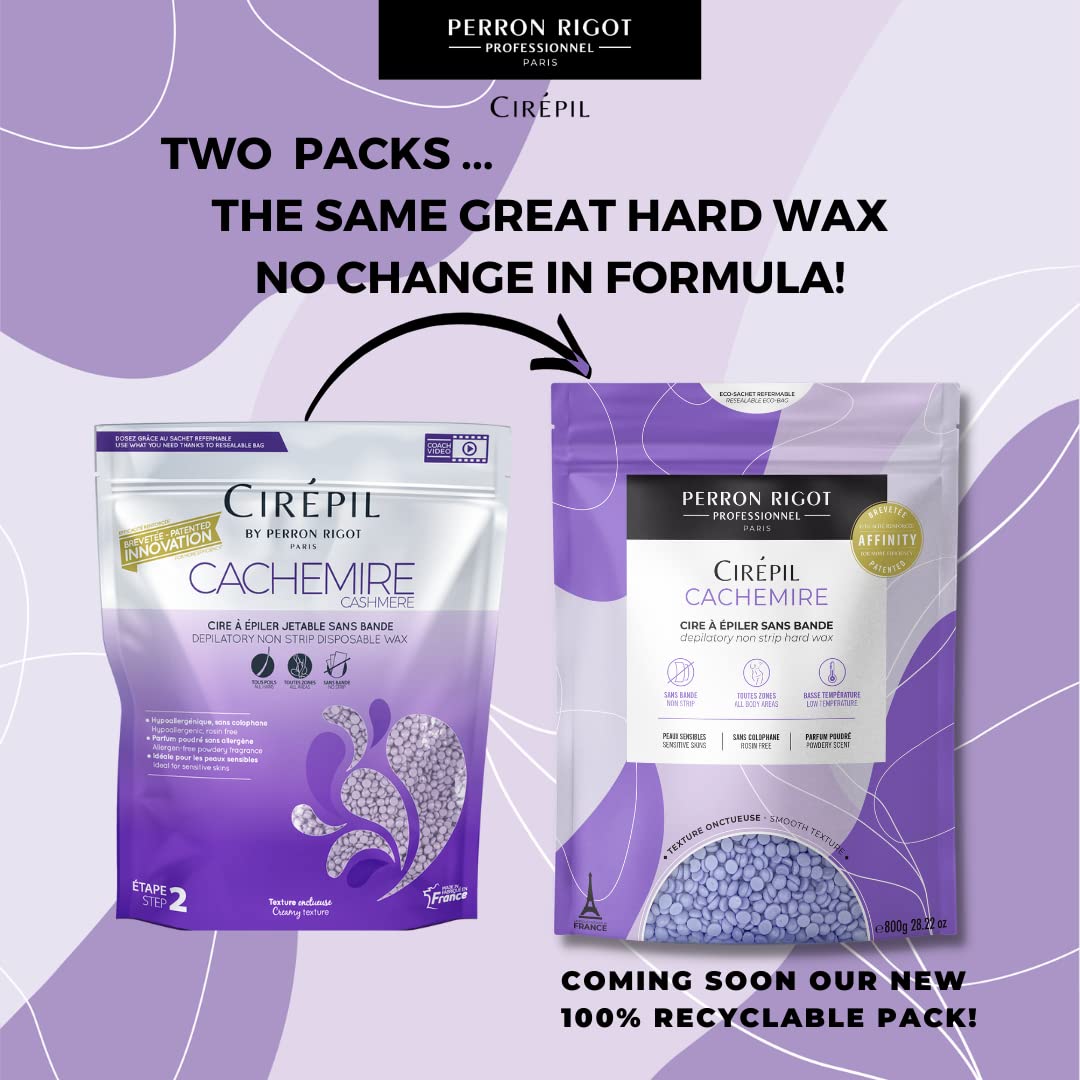 Dark Gray Cirepil - Cachemire - 800g / 28.22 oz Hard Wax Beads Bag - Ultra-Comfort Rosin-Free Wax for Sensitive Skin - Creamy, Stripless Hair Removal for Face & Intimate Areas - Low Temp Refill Bag Refill Bag