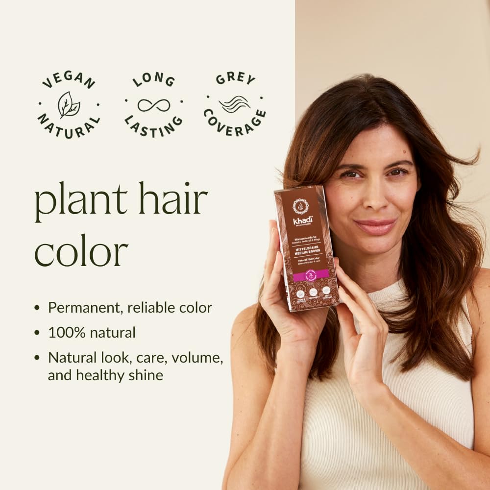 Seashell khadi MEDIUM BROWN Natural Hair Color - Hair dye for lively, warm cinnamon brown to strong, deep medium brown - 100% plant-based - 3.5 oz