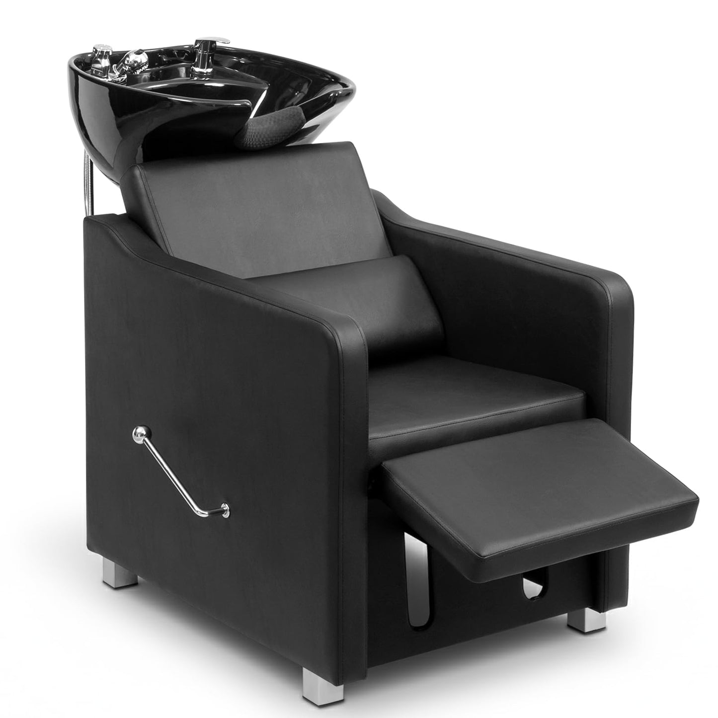 White Smoke Winado Shampoo Backwash Barber Chair with Ceramic Hair Wash Bowl Sink, Adjustable Leg Baffle, Reclining Shampoo Station Chair for Barbershop Beauty Spa Massage Hairdressing Equipment, Black