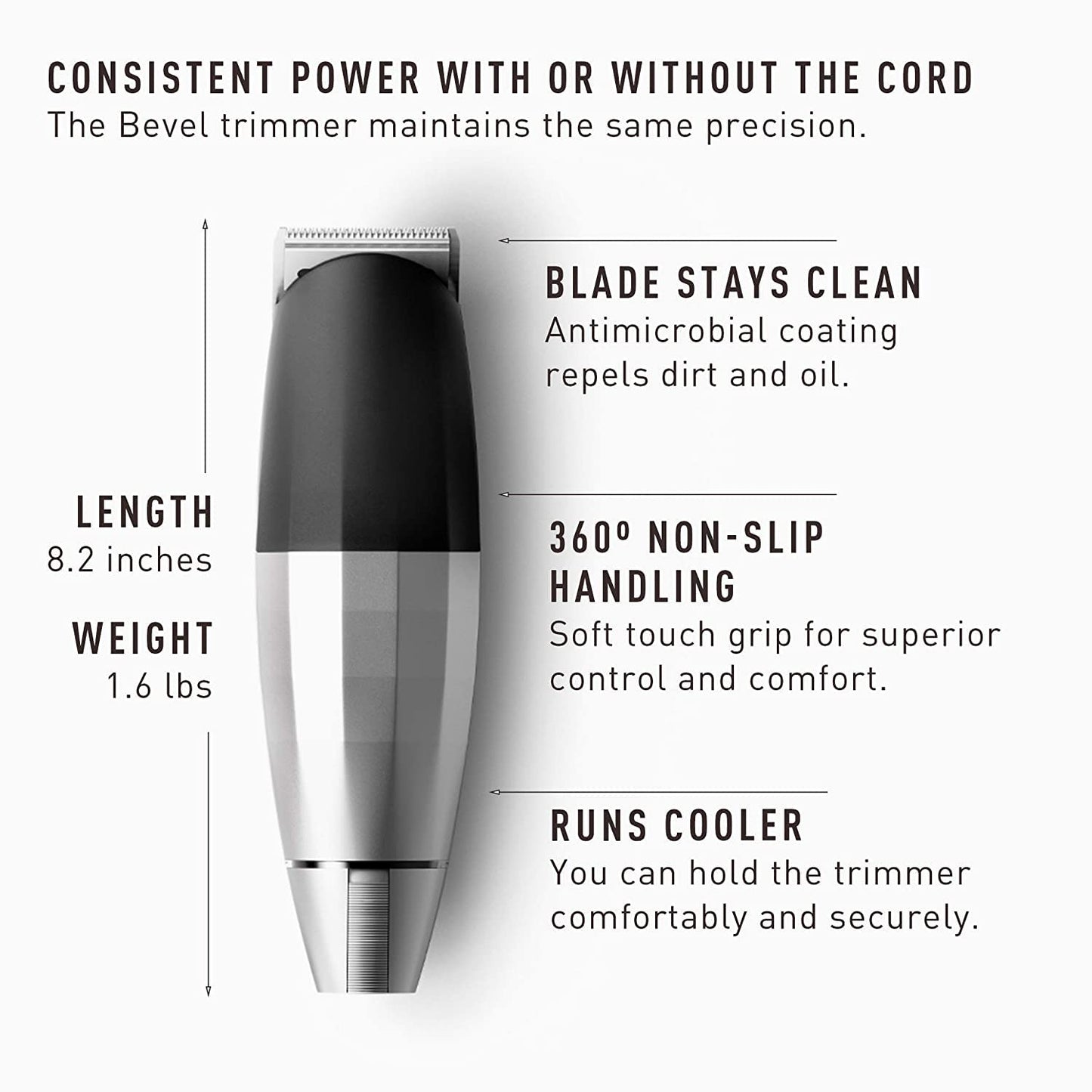 White Smoke Bevel Beard Trimmer for Men - Cordless Trimmer, 6 Hour Rechargeable Battery Life, Tool Free Adjustable Zero Gapped Blade, Barber Supplies, Mustache Trimmer, Silver