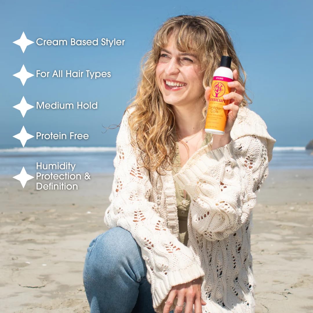 Cornflower Blue Jessicurl, Confident Coils Styling Solution, Citrus Lavender, 8 Fl oz. Curl Cream for Humidity Control and Frizz Control, Curly Hair Products, Styling Cream
