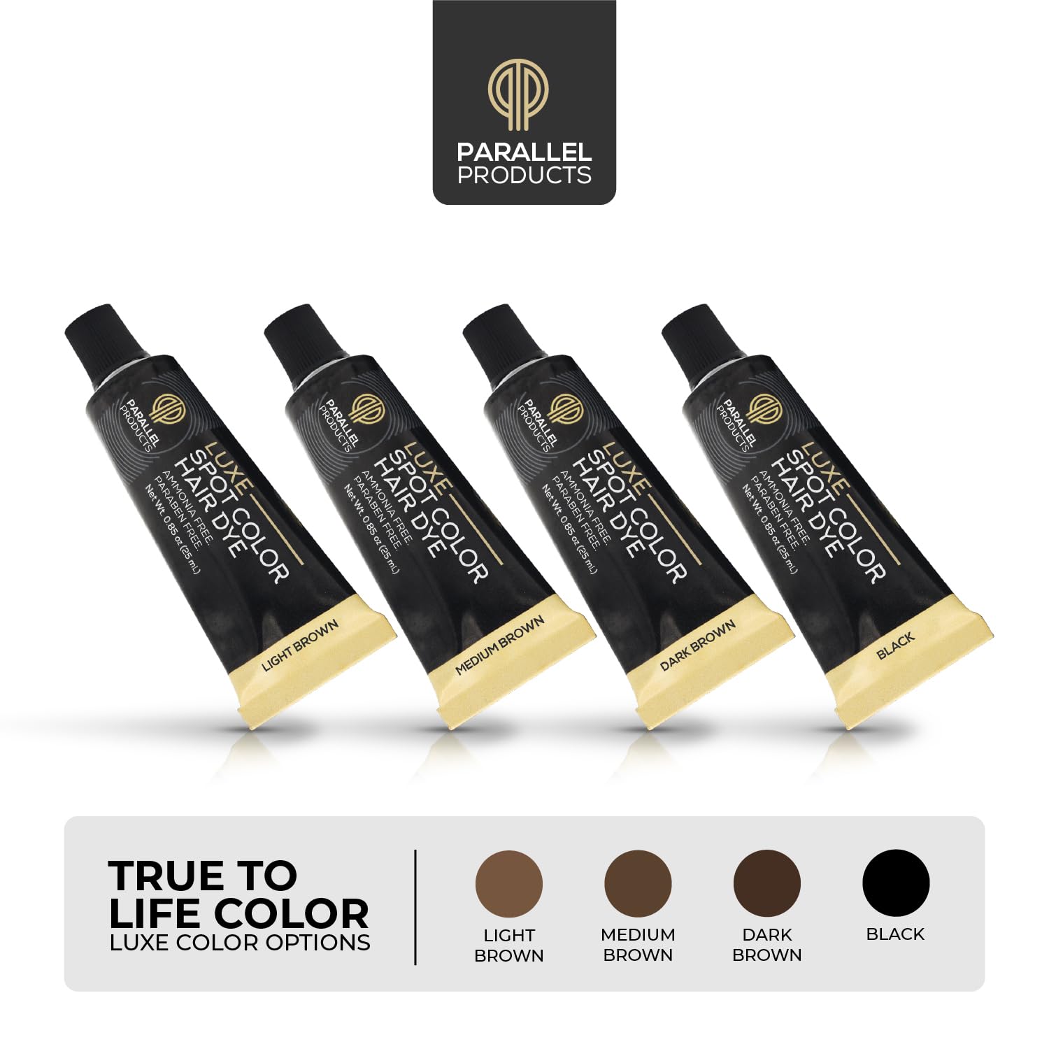 White Smoke Parallel Products - Luxe Color (Black) - Cream Hair Dye - 25mL - Tint for Professional Spot Coloring - With Cream Developer, Mixing Dish and Application Brush - Covers Grey Hair - Root Touch Up