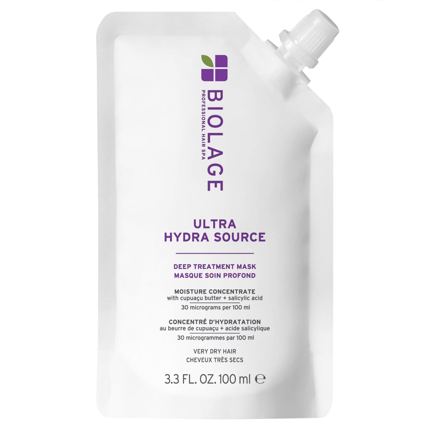 White Smoke Biolage Ultra Hydra Source Deep Treatment Mask - Intense Hydration, For Very Dry, Thick Hair, With Micro-dosed with Cupuaçu Butter & Salicylic Acid, 3.4 Fl Oz, Packaging may vary