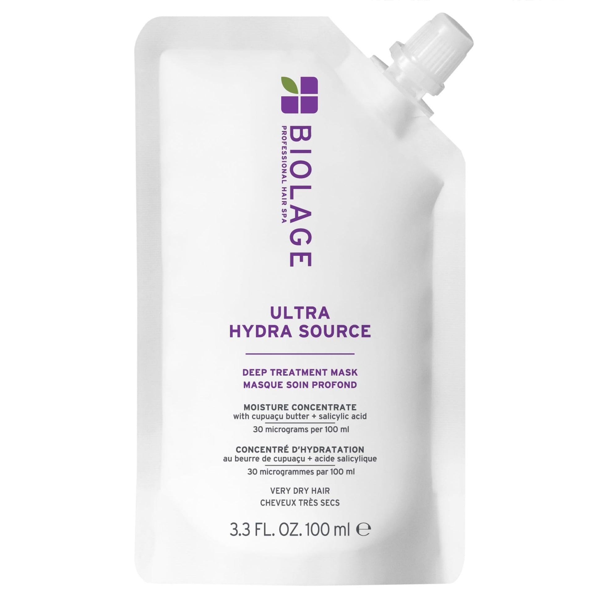 White Smoke Biolage Ultra Hydra Source Deep Treatment Mask - Intense Hydration, For Very Dry, Thick Hair, With Micro-dosed with Cupuaçu Butter & Salicylic Acid, 3.4 Fl Oz, Packaging may vary