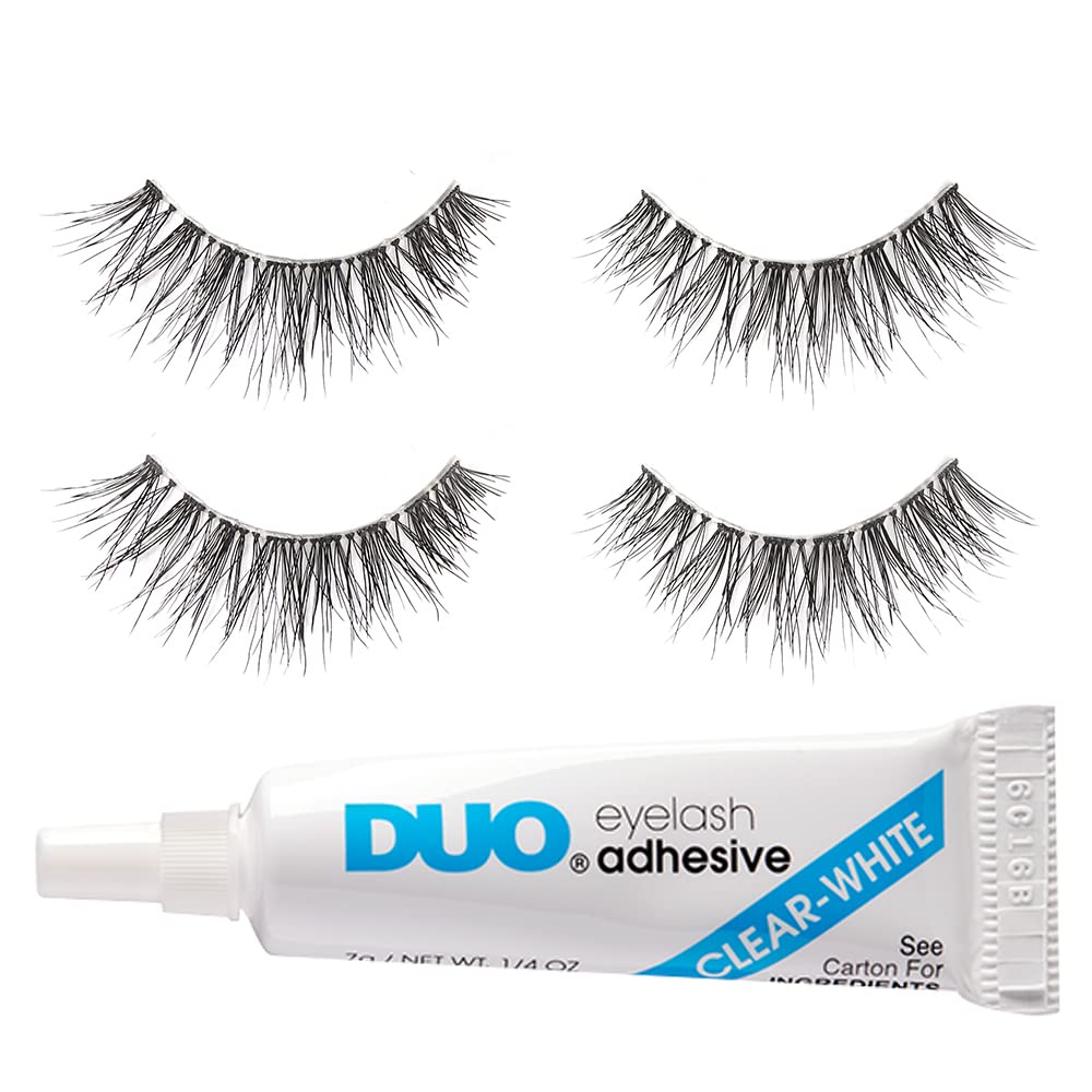 White Smoke Ardell Naked Lashes 425, 2 Pairs, with 1g Duo Pipette Clear-White Adhesive, Subtle Volume & Length, 1 Set