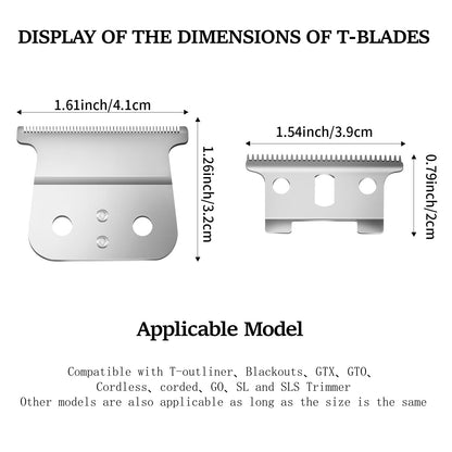 White Smoke 2 Pack Replacement T-Blades Compatible with Andis T-Outliners GTO,GO and SLS Trimmers,Silver
