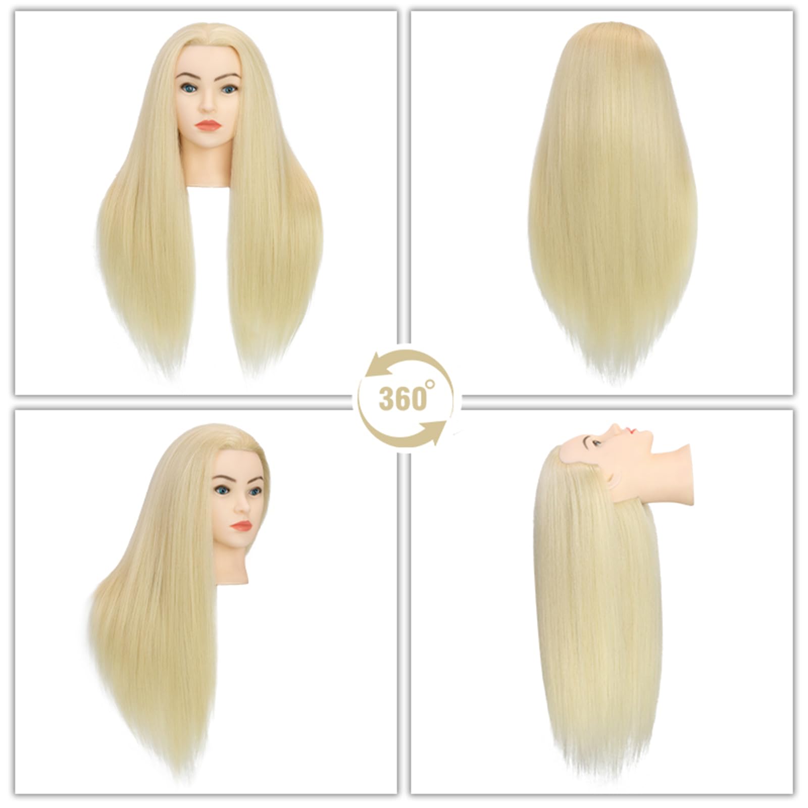 White Smoke Sirydtm 28" Mannequin Head with Human Hair Light Blonde 80% Real Hair Blue Eyes Styling Practice Mannequin Head Doll Head for Cosmetology & Hairdresser with Free Clamp Stand and Tools（613#）