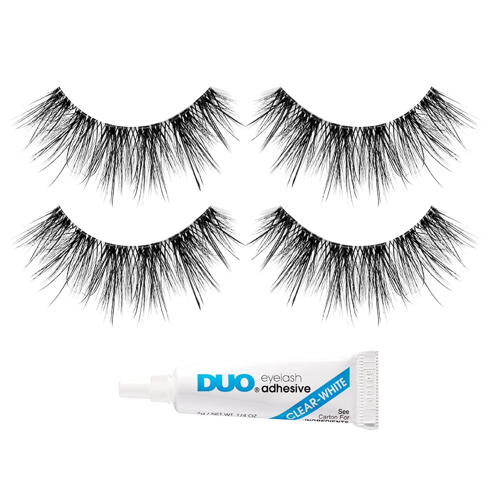 White Smoke Ardell 3D Faux Mink Lashes 863 with Duo Lash Adhesive Pipette, 1g - Long-Lasting, Natural Look False Eyelashes, 1 Pack