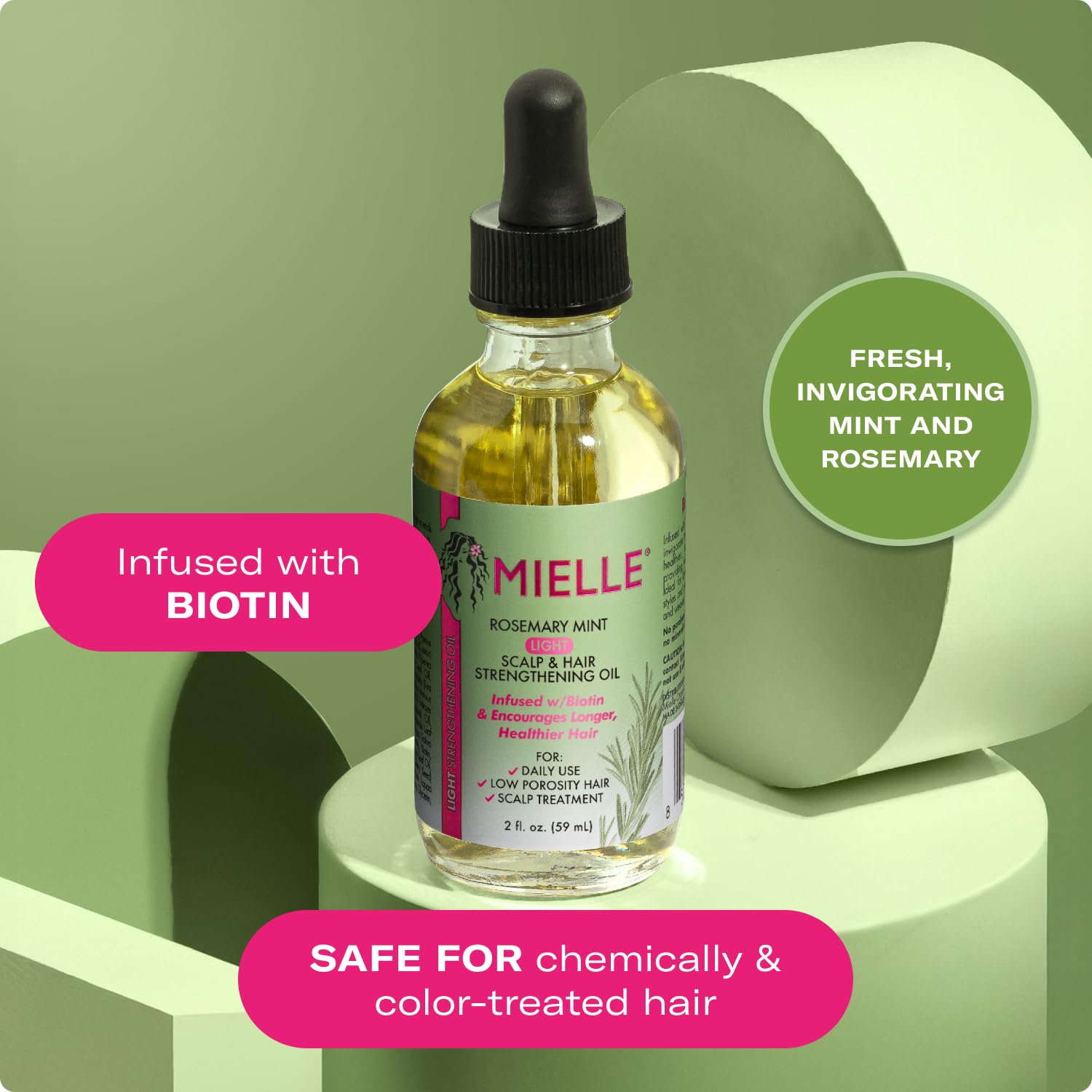 Slate Gray Mielle Organics Rosemary & Mint Light Hair Oil, Split Ends & Dry Scalp Treatment - Infused with Biotin & Essential Oils for Strengthening, Soothing, Moisturizing & Encouraging Longer Hair (2 Oz)