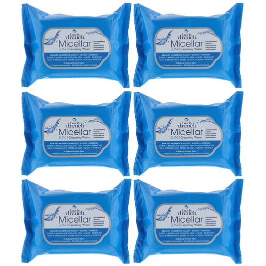 White Smoke Body Drench 3-in-1 Micellar Water Makeup Remover Wipes – Removes Waterproof Makeup, Facial Cleanser, 30 Ct. (6 Pack)