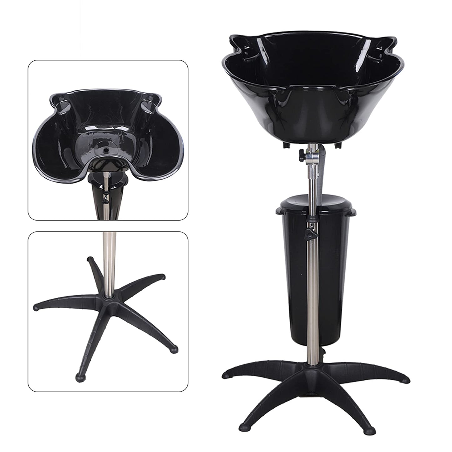 White Smoke HinLIaDa Portable Shampoo Bowl, Height-Adjustable Hair Washing Sink, Salon Deep Shampoo Basin Sink for Washing Hair, Barber Salon Spa Beauty Sink Equipment Unit with Drain Pipe and Bucket (Black)