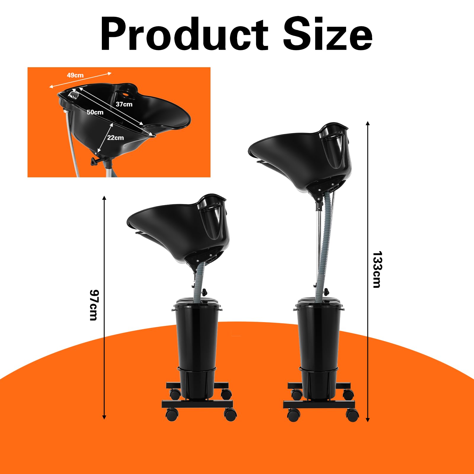 White Smoke Portable Shampoo Bowl Unit Height Adjustable with 2 Bucket Hair Washing Station with Electric Pump and Drain Hoses, 270 Degree Rotation of Shampoo Basin Barber and Stylist Hair Salon Accessories