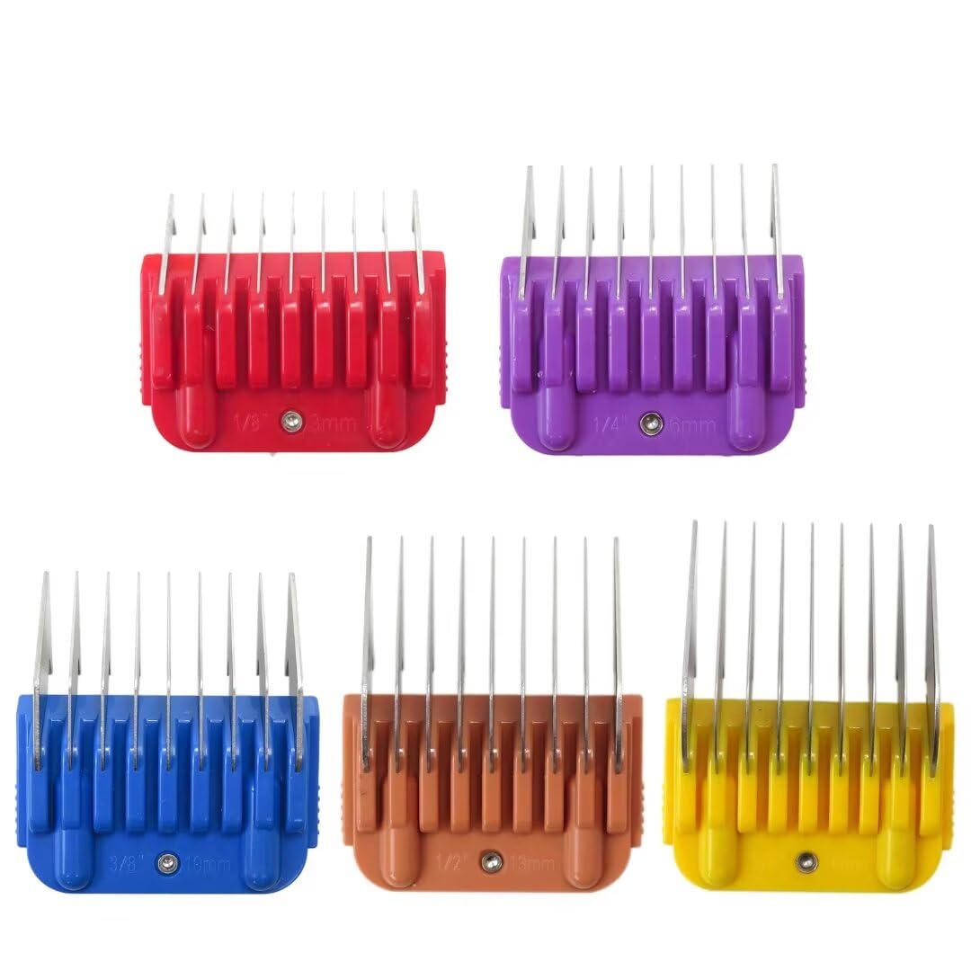 White Smoke New Professional Animal Stainless Steel 5 Color Guide Comb Set for 10#/15#/30# Detachable Blade,Compatible for Andis/Oster A5/ Wahl KM Series Guards Clipper(Cutting Length 3mm-16mm)