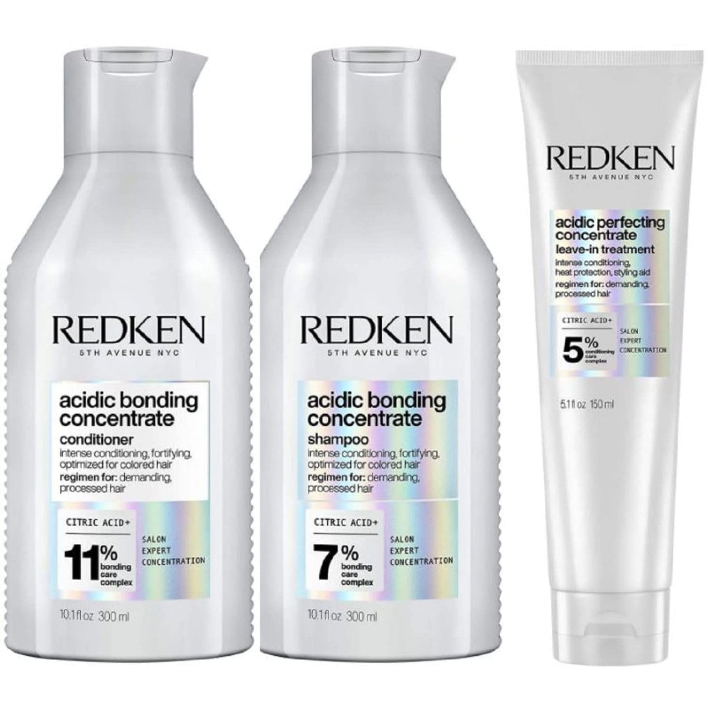 White Smoke Redken Acidic Bonding Concentrate Shampoo, Conditioner & Treatment Set For Damaged and All Hair Types - Repair and Strengthen Weak Hair Bonds With Citric Acid
