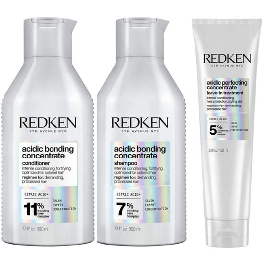 White Smoke Redken Acidic Bonding Concentrate Shampoo, Conditioner & Treatment Set For Damaged and All Hair Types - Repair and Strengthen Weak Hair Bonds With Citric Acid