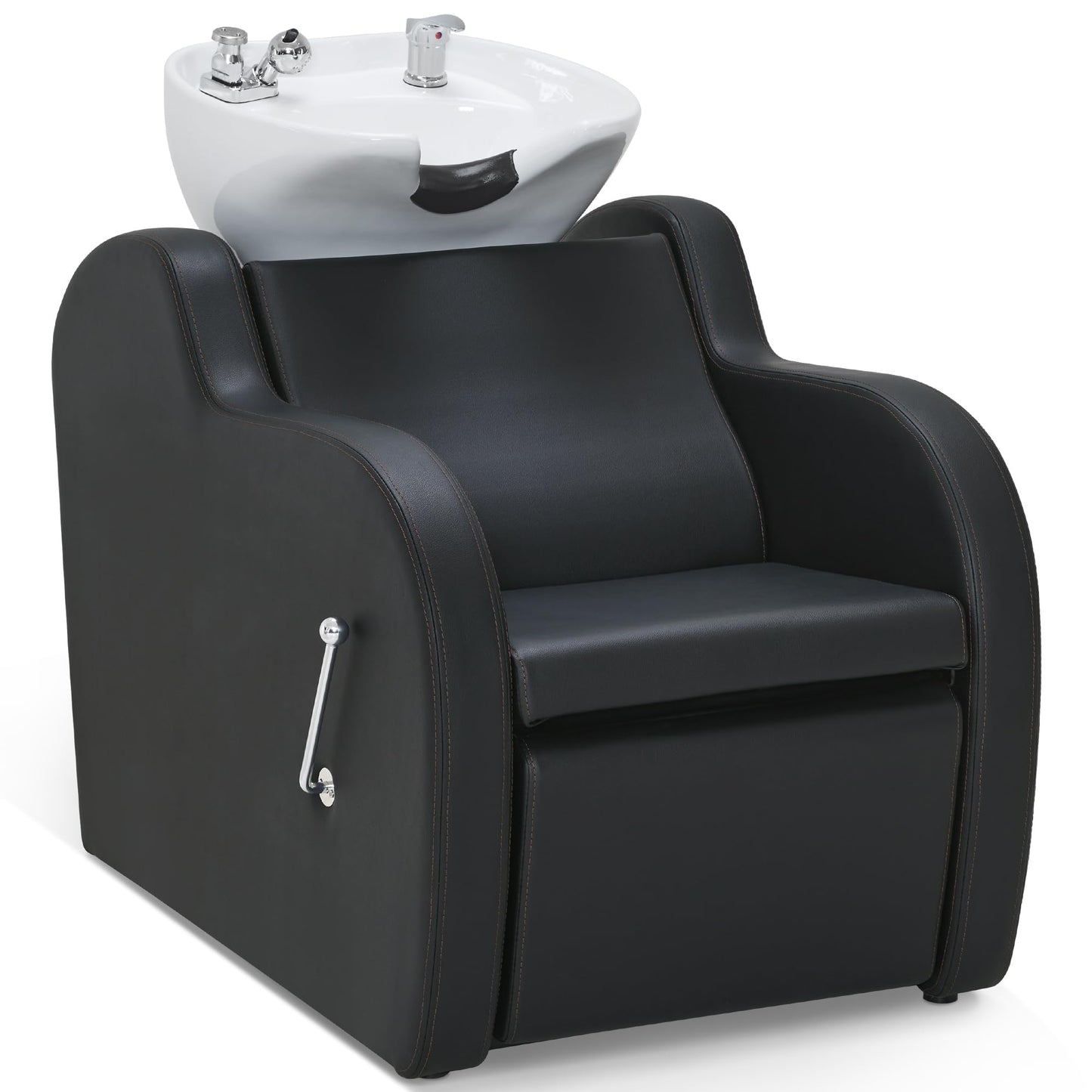 White Smoke BarberPub Backwash Shampoo Unit with Leg Rest, Adjustable Ceramic Hair Wash Bowl Sink and Chair Set for Salon, Barbershop, Home Salon 9312 (Black)