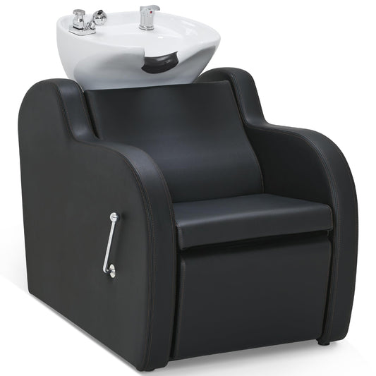 White Smoke BarberPub Backwash Shampoo Unit with Leg Rest, Adjustable Ceramic Hair Wash Bowl Sink and Chair Set for Salon, Barbershop, Home Salon 9312 (Black)