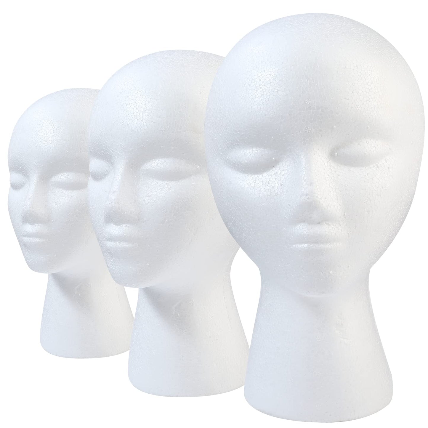White Smoke GliSun 3 Pcs Foam Wig Head, Styrofoam Mannequin Head with Female Face for Multipurpose Wigs Display Stand, Model, Mask, Hat Display Stand, Art Work Painting