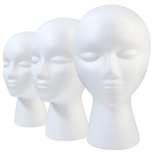 White Smoke GliSun 3 Pcs Foam Wig Head, Styrofoam Mannequin Head with Female Face for Multipurpose Wigs Display Stand, Model, Mask, Hat Display Stand, Art Work Painting