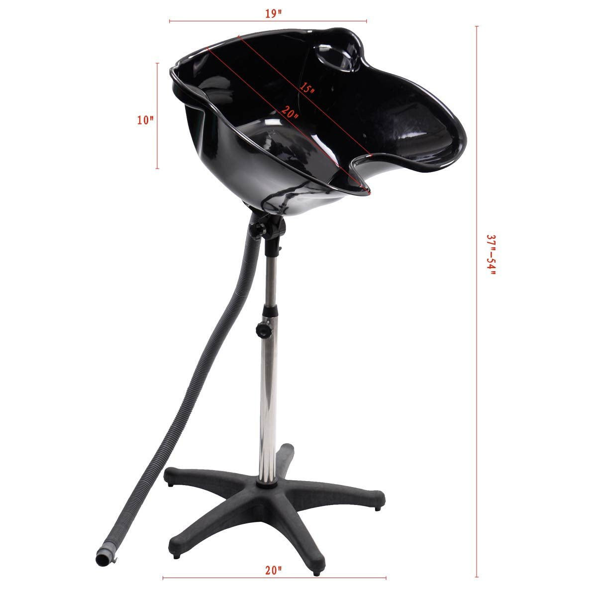 White Smoke Giantex Shampoo Bowl with Height Adjustable Stand, Drain Hose, Portable Shampoo Sink for Washing Hair, Standing Salon Deep Shampoo Basin for Older Clients Kids Beauty Barber Stylist, Black
