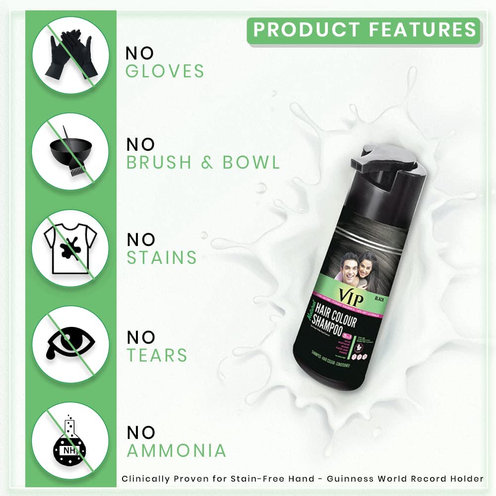 White Smoke VIP 5 in 1 Hair Colour Shampoo base Hair Color 180 ml Black Hair Colour