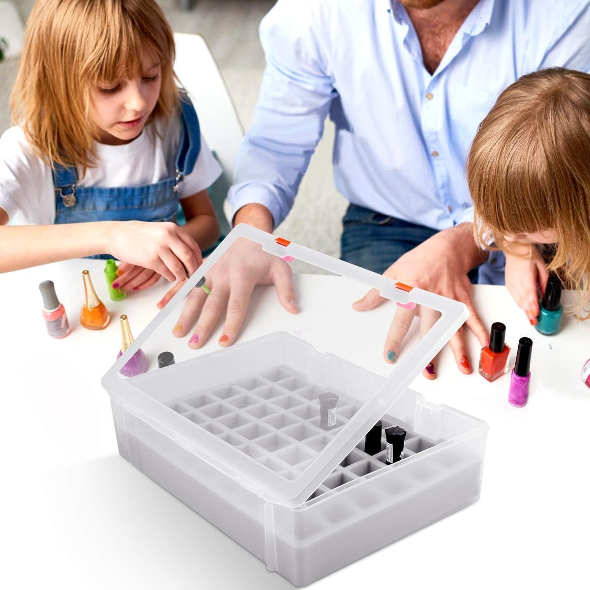 White Smoke ALCYON 54-Bottle Nail Polish Organizer Case - Professional Clear Storage Box with Shockproof Sponge Foam - Secure Travel Bag for Beetles, for Essie - Prevents Glass Breakage Organized (Grey, For 54)