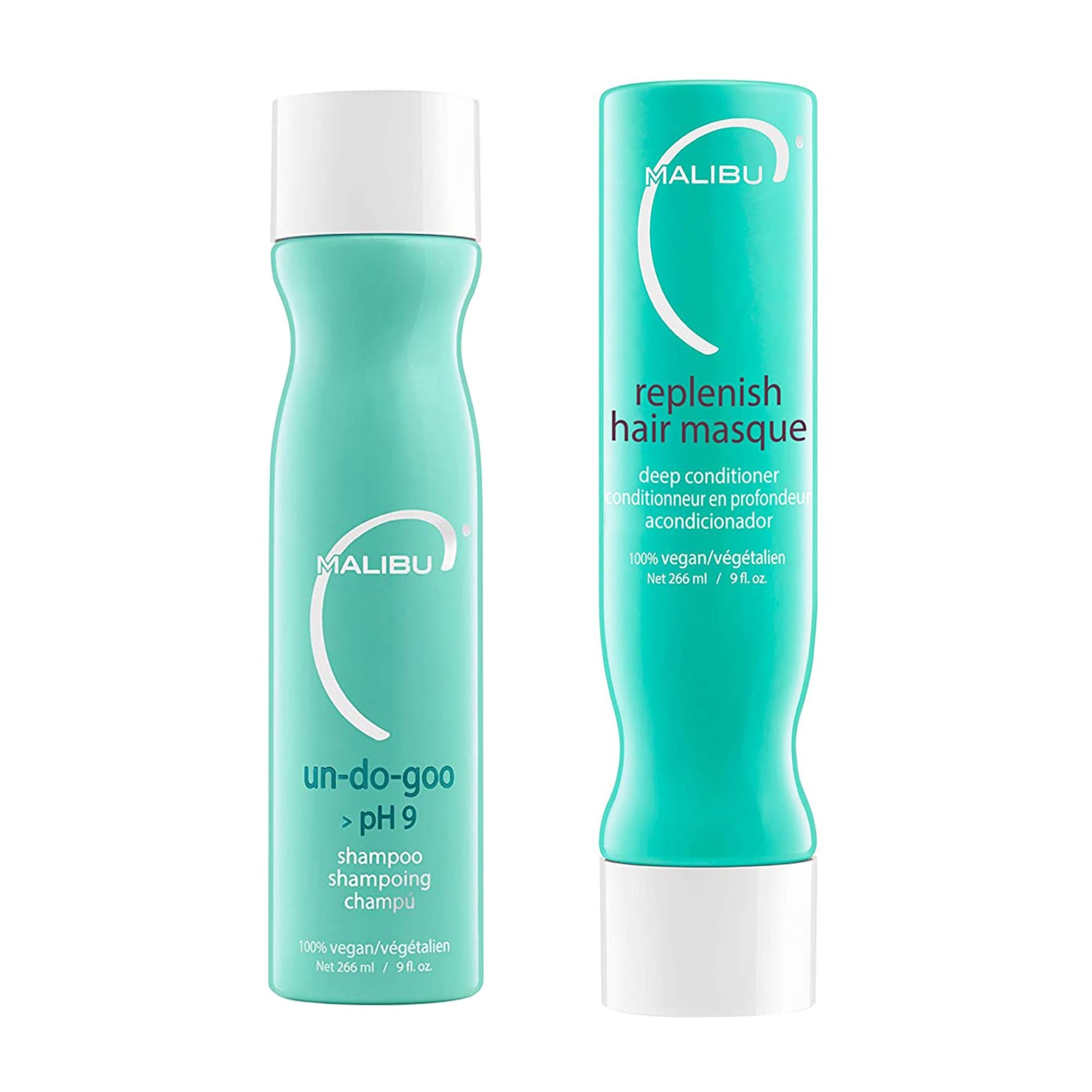 White Smoke Malibu C Un-Do-Goo Shampoo & Replenish Hair Masque Duo - Clarifying Shampoo & Deep Conditioning Hair Mask to Eliminate Product Build Up - Shine Restoring, Moisturizing Hair Care (33.8 oz)