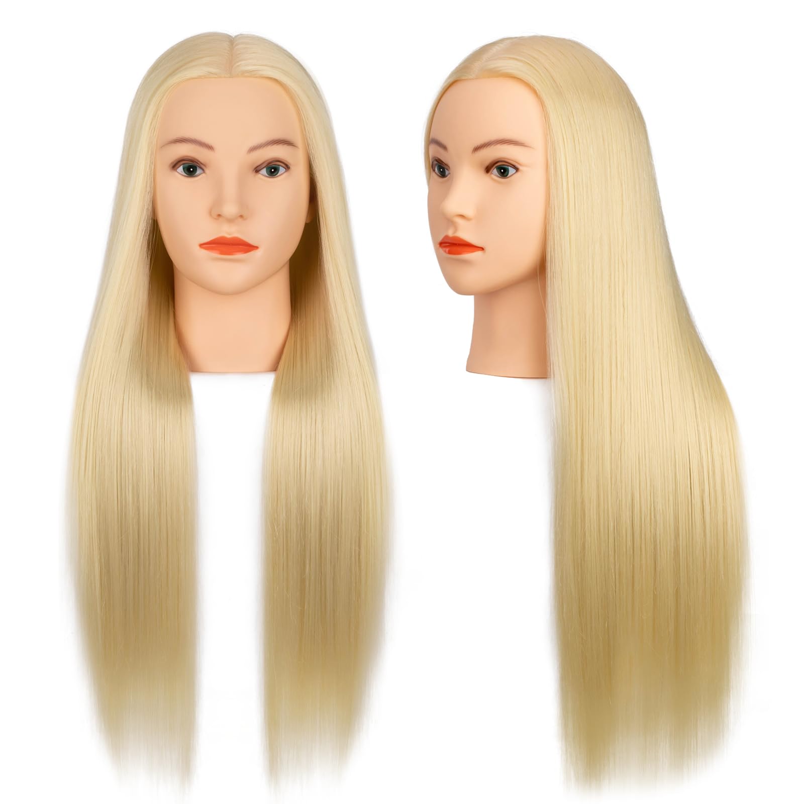 White Smoke 26-28''Mannequin Head 80% Human Hair, Cosmetology Mannequin Head Hairdressers Practice Braiding Doll Head for Hair stly (#613 Blond)