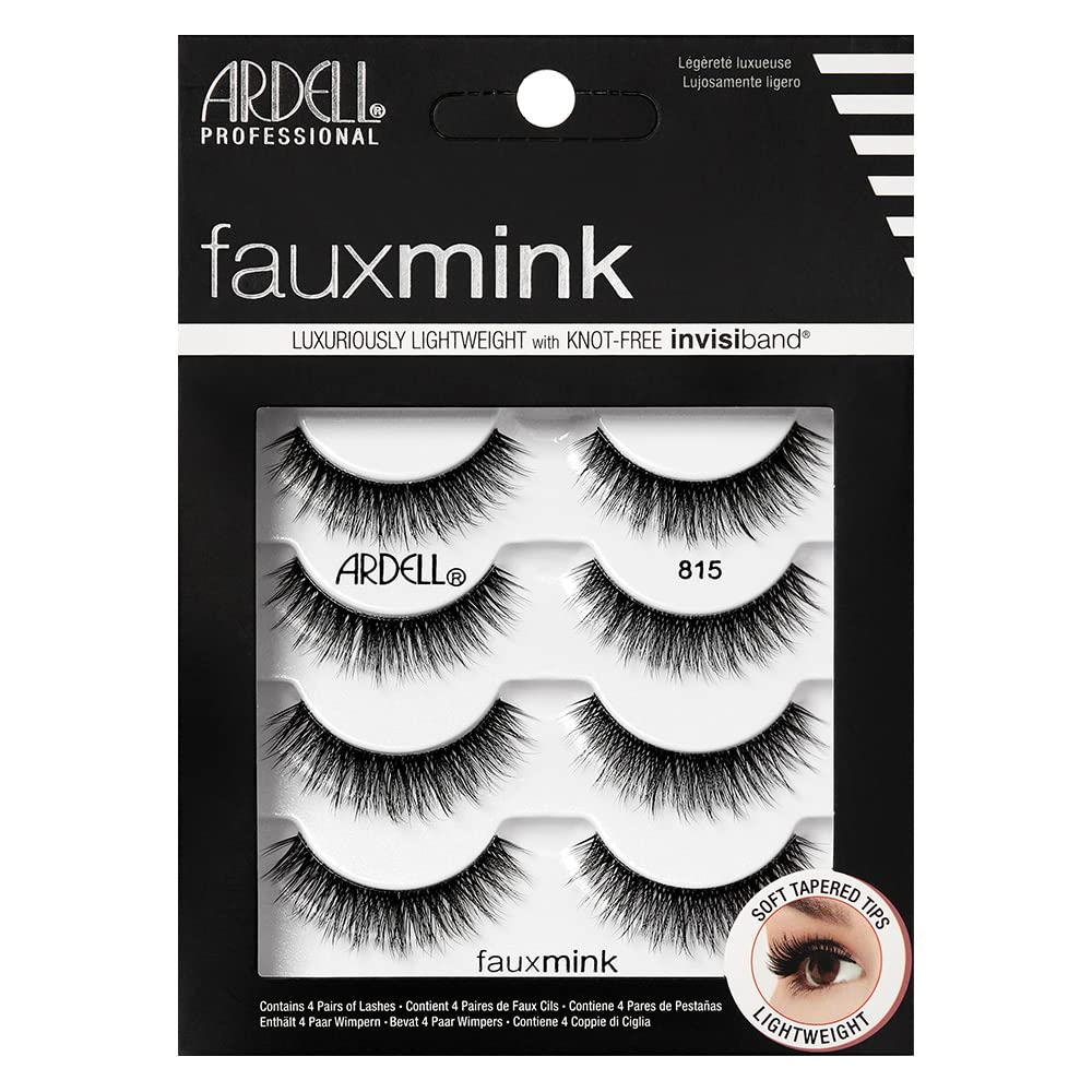 Black Ardell Faux Mink Lashes 815, Ultra-Soft, Natural Look False Eyelashes, Reusable Strip Lashes, 4 Pairs, 1 Pack