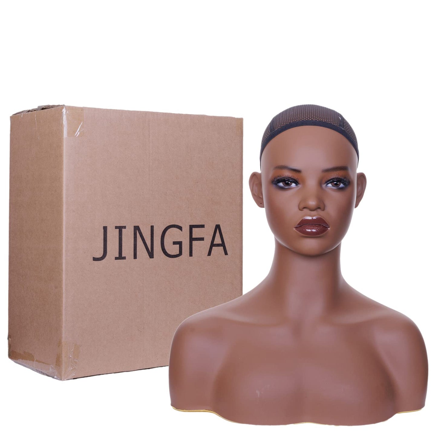 White Smoke JINGFA Whosale Realistic Female Mannequin Head with Shoulders Manikin Wig Head Stands for Wigs,Makeup,Jewerly,Beauty Accessories Displaying
