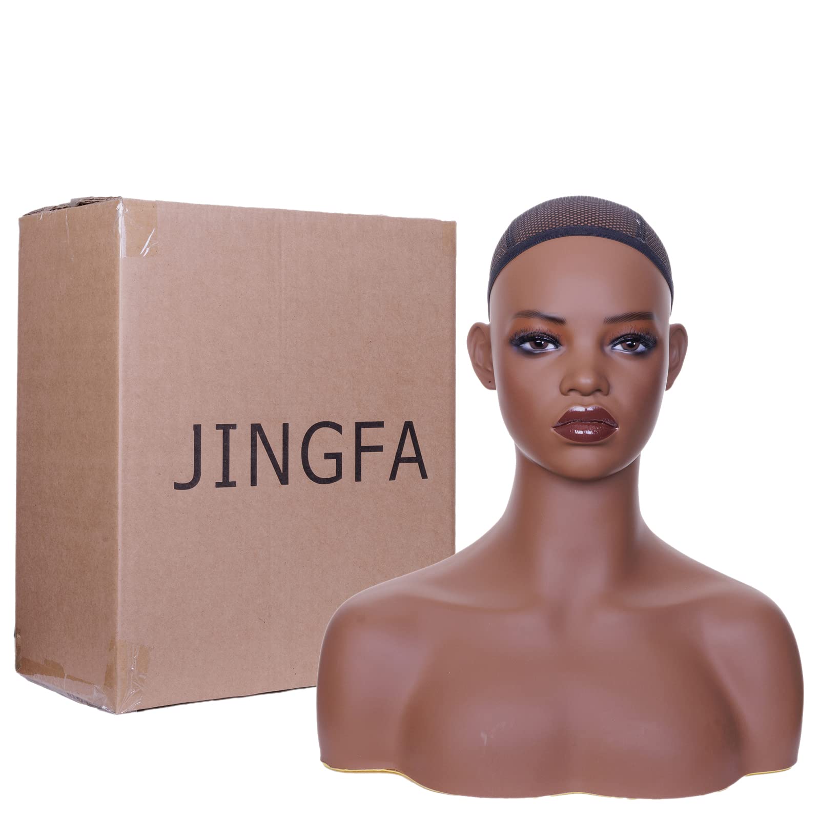 White Smoke JINGFA Whosale Realistic Female Mannequin Head with Shoulders Manikin Wig Head Stands for Wigs,Makeup,Jewerly,Beauty Accessories Displaying