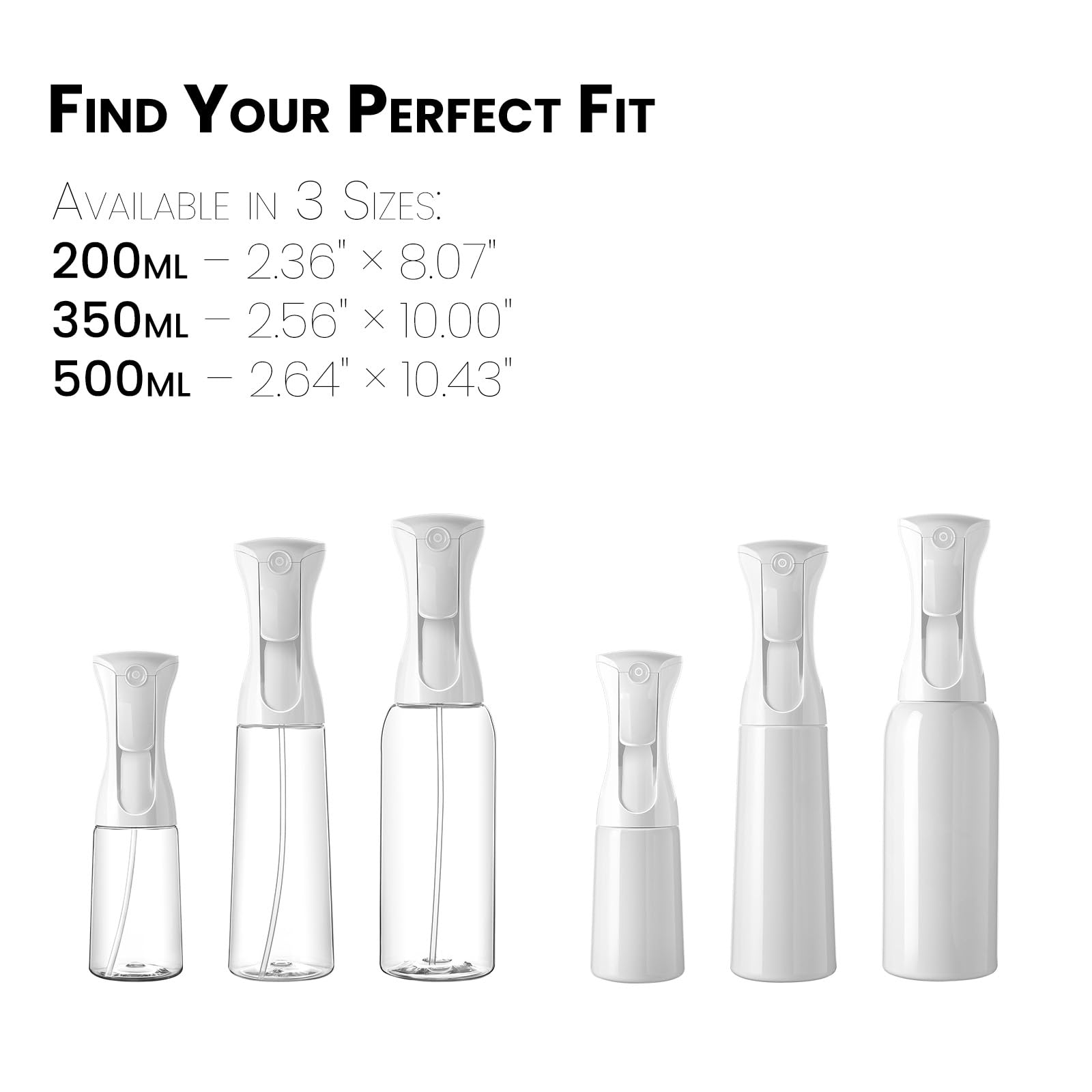 White Smoke Mistifi Continuous Mist Spray Bottle – Ultra Fine Refillable Water Mister for Hair, Plants, Cleaning, Skincare, Salon & Home Use　(500ml 2Pcs, Transparent bottle)