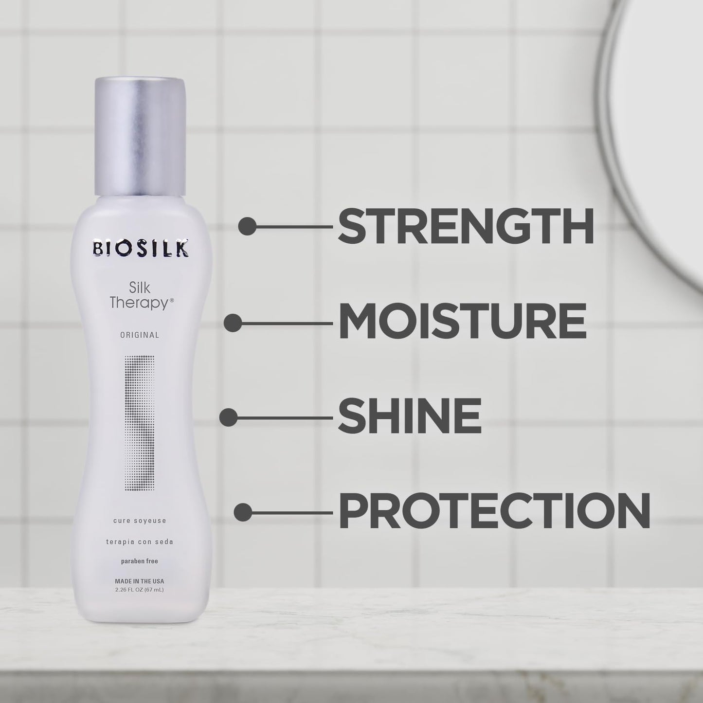 Light Gray BioSilk Silk Therapy Original, Reconstructing Leave-In Hair Treatment, Adds Shine, Smooths & Prevents Split Ends, Sulfate-Free, Paraben-Free, Cruelty-Free, 2.26 Oz