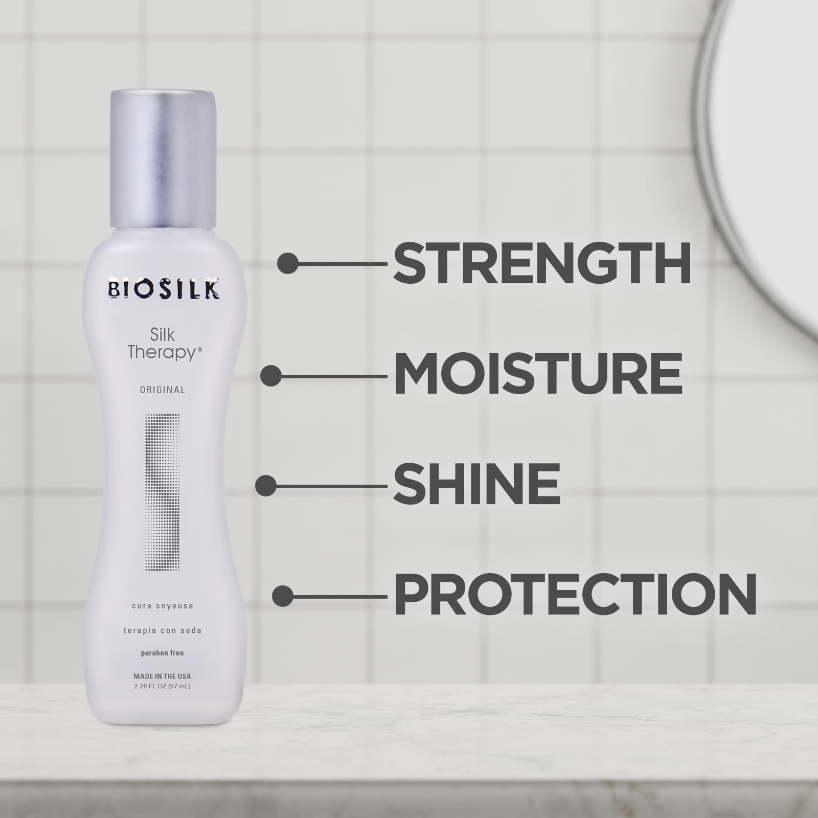 Light Gray BioSilk Silk Therapy Original, Reconstructing Leave-In Hair Treatment, Adds Shine, Smooths & Prevents Split Ends, Sulfate-Free, Paraben-Free, Cruelty-Free, 2.26 Oz