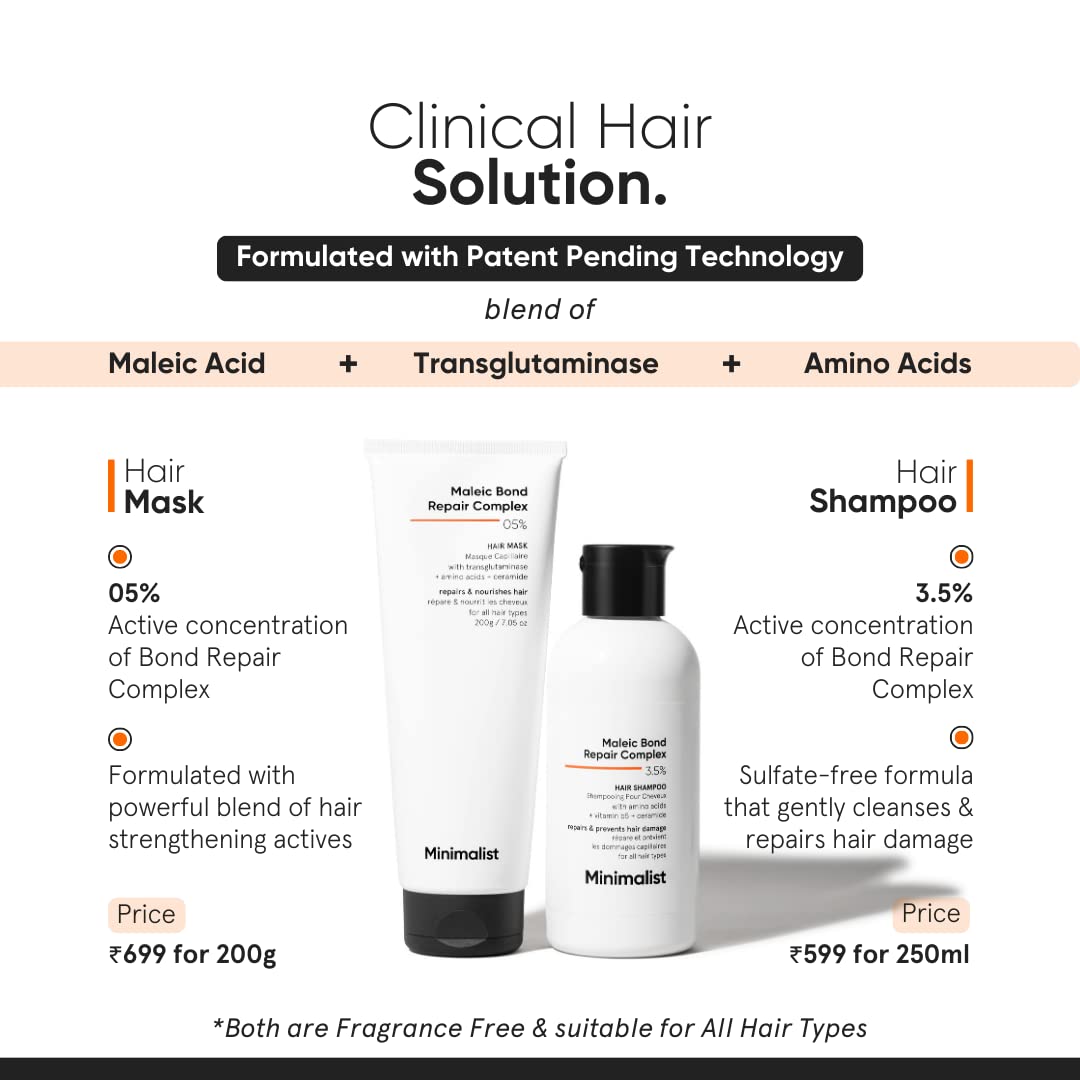 White Smoke Minimalist Hair Mask for Damaged Hair & Frizzy Hair | Post Shampoo | Maleic Bond Repair Complex 5% | Transglutaminase, Amino Acids & Ceramides | For Women & Men | 7.05 Oz/200 gm