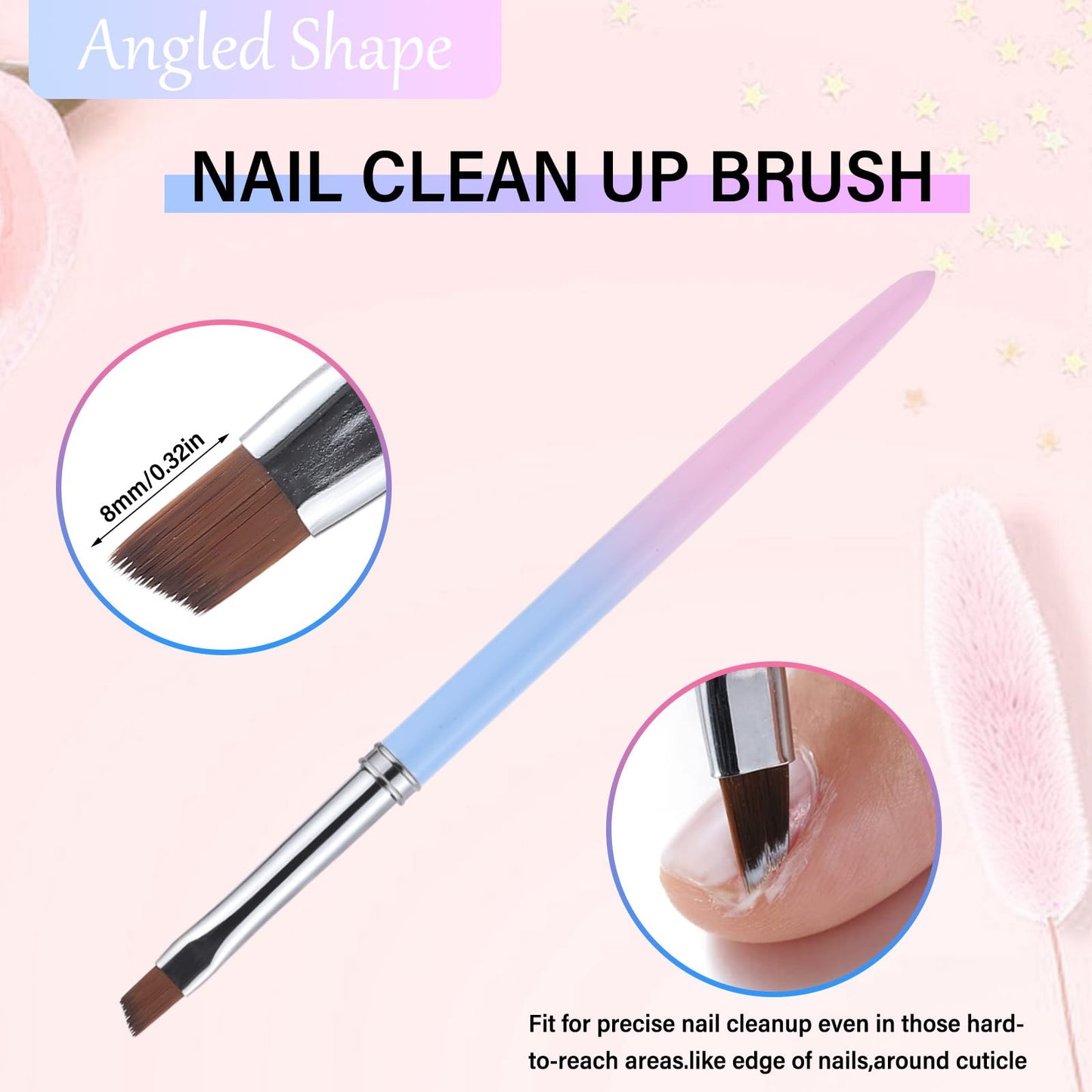 Misty Rose INENK for OPI Nail Polish Remover, 3PCS Nail Clean UP Brushes for Cleaning Polish Mistakes on the Cuticles, Acetone Resistant Nail Brush for Nail Art and Designs