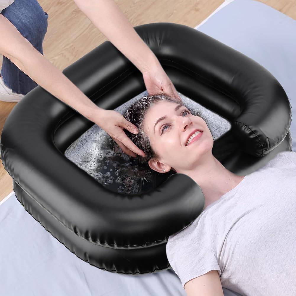 Light Gray Inflatable Shampoo Basin, Portable Wash Hair in Bed with Inflatable Shampoo Bowl Include Massage Comb1*Pump 20*Ear Muffs for Bedridden Disabled Injured Elderly(Color:Black)