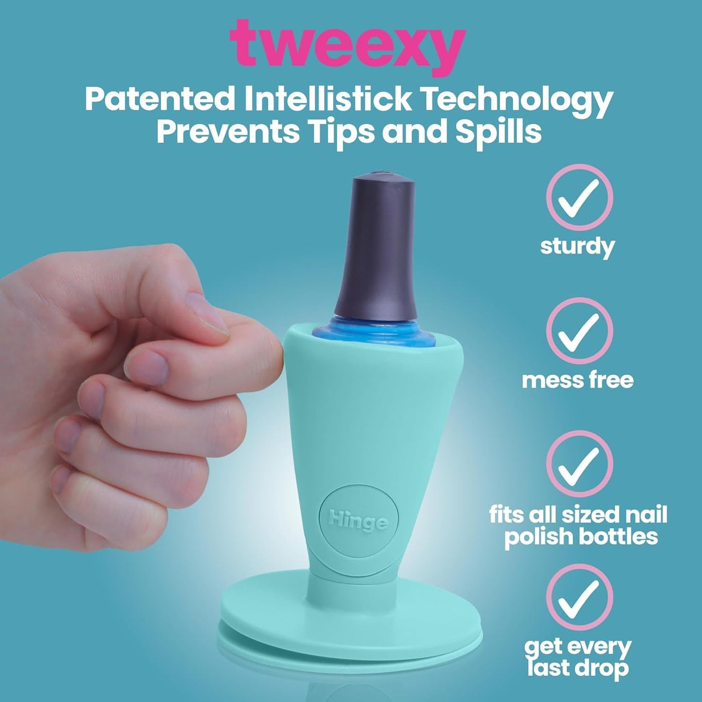 Cadet Blue tweexy Hinge Untippable Nail Polish Bottle Holder | Anti-Spill Nail Polish Holder Stand, Tilted, IntelliStick Airlock Suction | Fingernail Painting, Nail Art Tools | Nail Polish Accessories (Zen Green)
