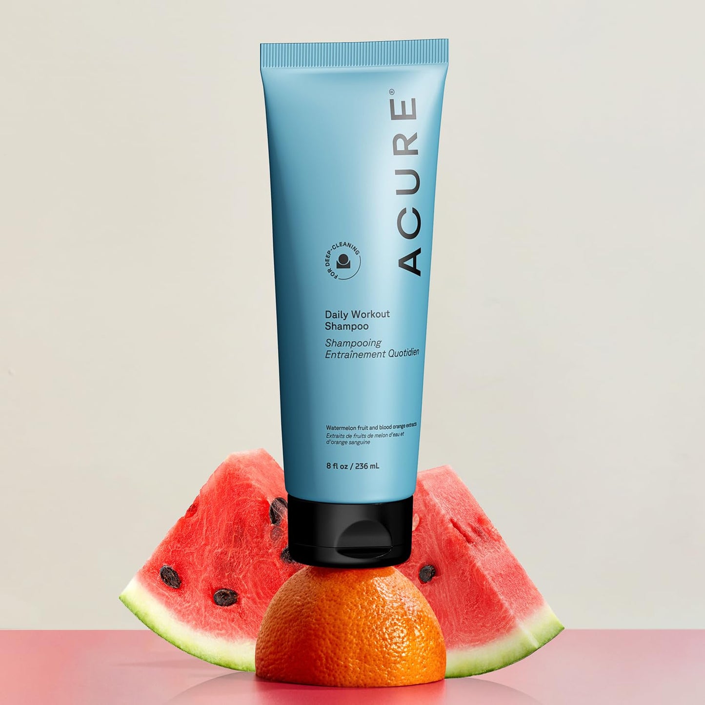 Light Gray Acure Daily Workout Watermelon Shampoo - Lightweight Hydrating & Clarifying Shampoo for Women & Men w/ Oily, Damaged Hair & Dry Scalp, Color Safe, Vegan, Clean, Paraben & Sulfate Free - 8 fl oz