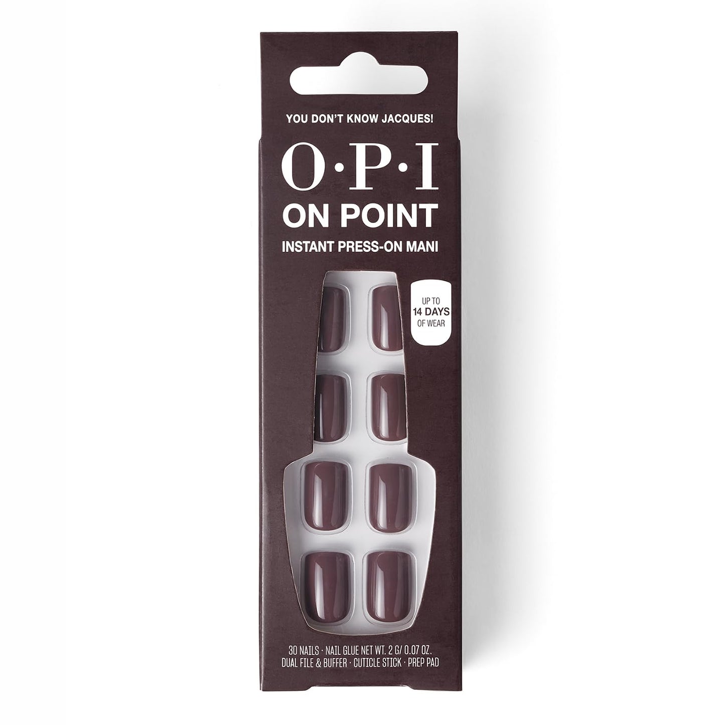 Dark Slate Gray OPI On Point You Don't Know Jacques! | Short Squoval Dark Warm Taupe Brown Press On Nails | 30 Count with Nail Glue | Long Lasting, Reusable, Non-damaging