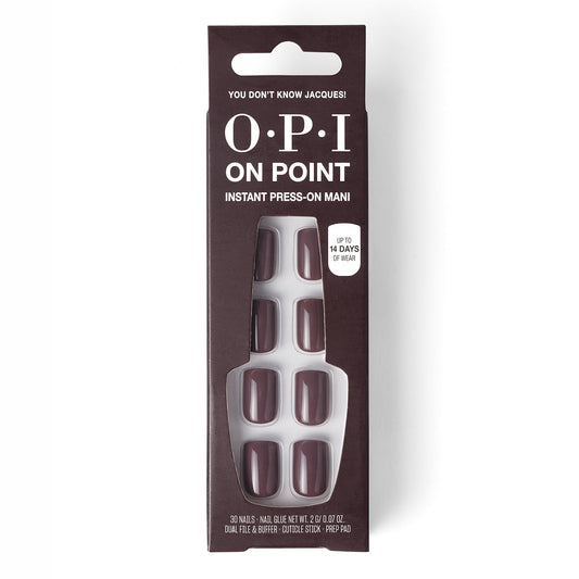 Dark Slate Gray OPI On Point You Don't Know Jacques! | Short Squoval Dark Warm Taupe Brown Press On Nails | 30 Count with Nail Glue | Long Lasting, Reusable, Non-damaging