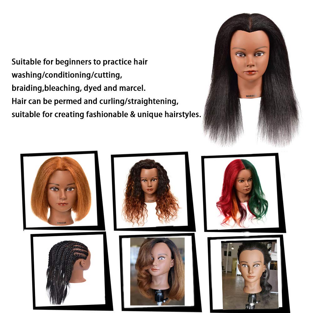 White Smoke Mannequin Head 100% Real Hair Afro Mannequin Head Hair Styling Hairdresser Training Head Manikin Cosmetology Doll Head for Practice Cutting Braiding with Free Clamp Stand