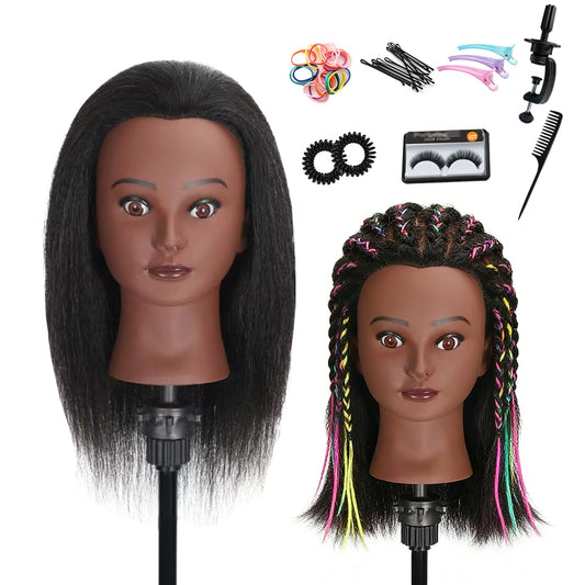 White Smoke Mannequin Head with 100% Real Human Hair, Cosmetology Training Head for Hair Styling Braiding Cutting Curling, Professional Hairdresser Practice Manikin Head with Free Clamp (A01-Black-16)