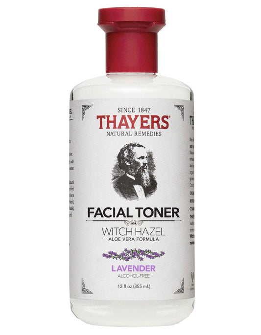 Lavender THAYERS Alcohol-Free, Hydrating Lavender Witch Hazel Facial Toner with Aloe Vera Formula, Vegan, Dermatologist Tested and Recommended, 12 Oz