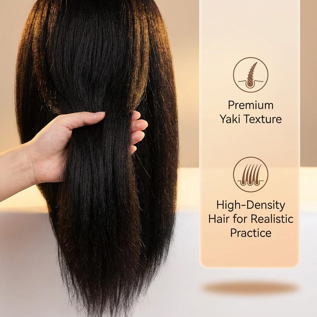 Bisque 16 Inch 100% Real Hair Mannequin Head Training Head Manikin Cosmetology Doll Head for Hairdresser Practice Braiding Hair Styling with Clamp stand (16 -Inch)