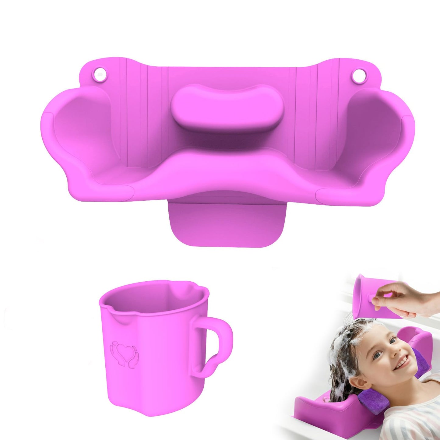White Smoke Cinlitek Portable Shampoo Bowl，Soft Silicone Hair Washing Basin with Neck-Floating Support for Kids, Elderly, Pregnant Women & Mobility Impaired, Ideal for Home Bathroom, Salon & Care Facilities