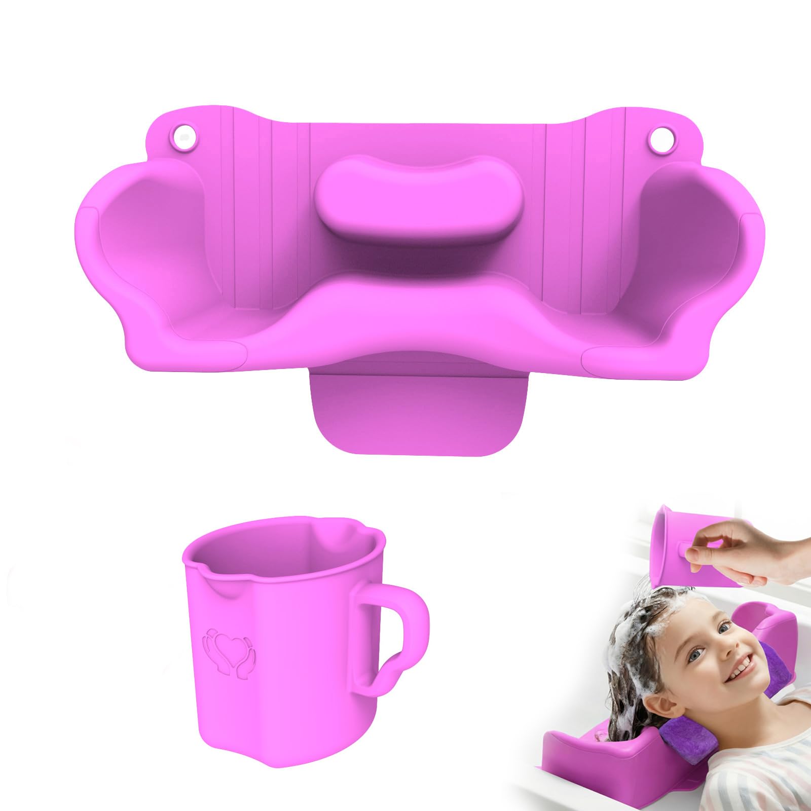 White Smoke Cinlitek Portable Shampoo Bowl，Soft Silicone Hair Washing Basin with Neck-Floating Support for Kids, Elderly, Pregnant Women & Mobility Impaired, Ideal for Home Bathroom, Salon & Care Facilities