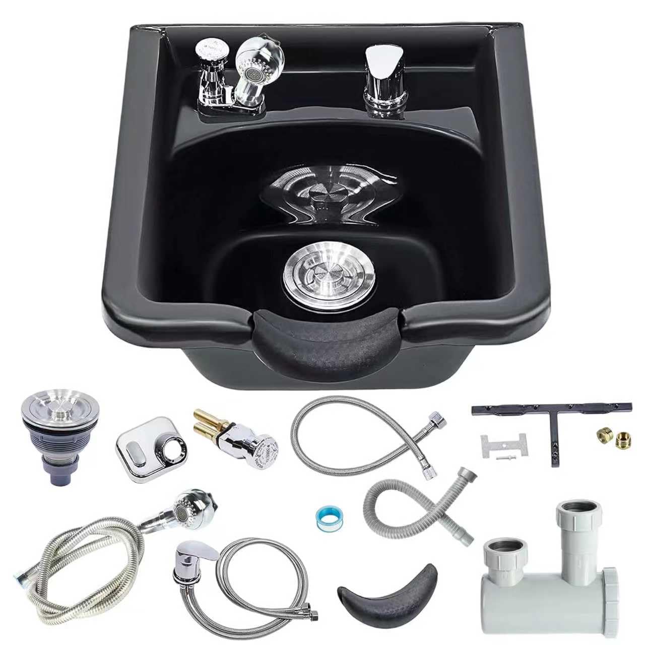 White Smoke Shampoo Bowl for Salons, Hair Sink with Upgraded Leak-Proof Drain Kit, Portable Hair Washing Sink for Salon & Home, Hairs Backwash Basin Beauty Salon Equipment for Hairstylists