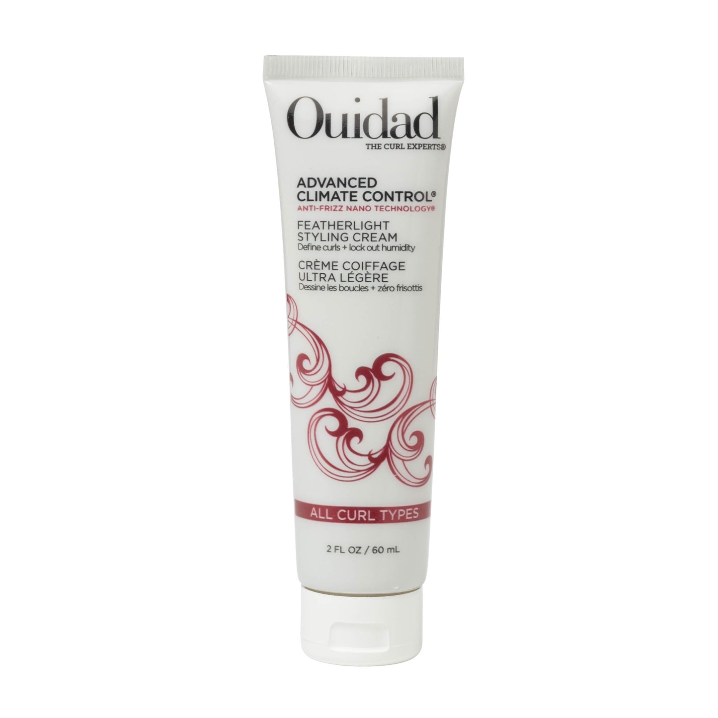White Smoke Ouidad Advanced Climate Control Styling Cream, 2 fl oz, Featherlight Curl Cream for Curly Hair, Shiny, Hydrated & Frizz-Free Curls, Sulfates, Parabens & Cruelty-Free Curly Hair Products
