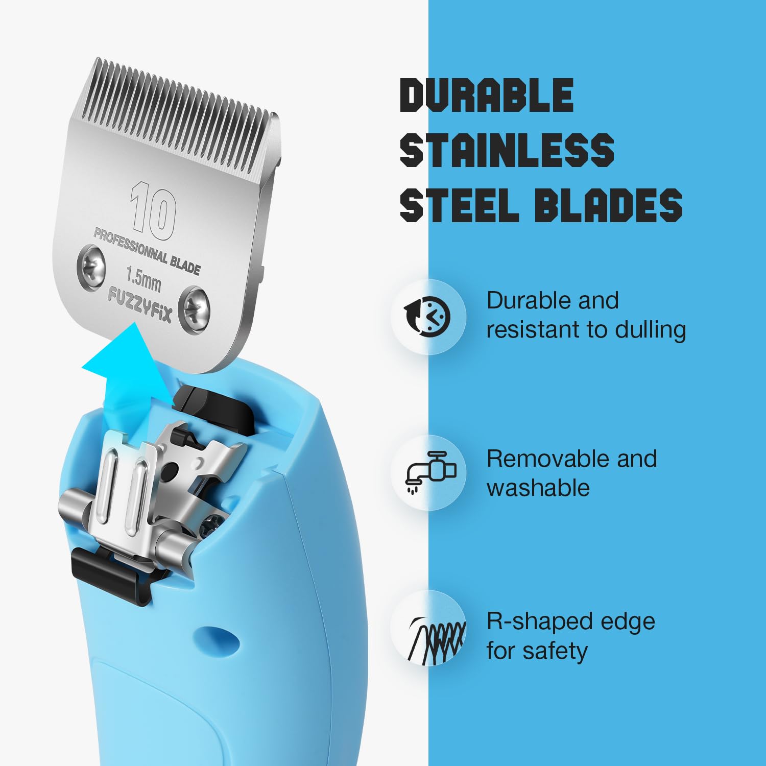Medium Turquoise FuzzyFix Professional Dog Clippers for Grooming - 2 Speed for Thick Curly Matted Coats, Low Noise Cordless Pet Hair Trimmer with Detachable A5 Blade & Metal Guide Combs Kit for Horse Animal Breeds